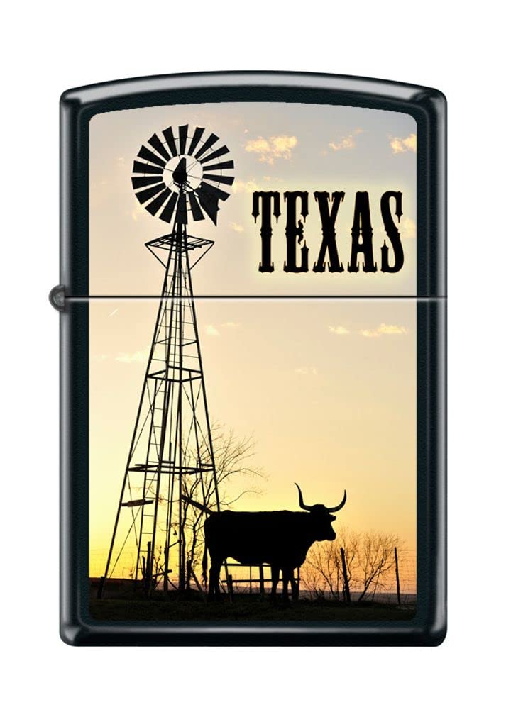 Zippo Lighter- Texas Bull Longhorn Windmill Black Matte Windproof Lighter #Z5063