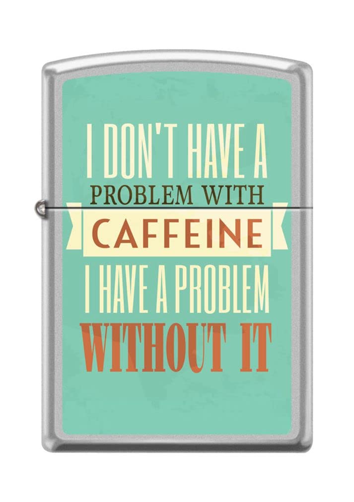 Zippo Lighter- Caffeine Poster Design Satin Chrome Windproof Lighter #Z5038