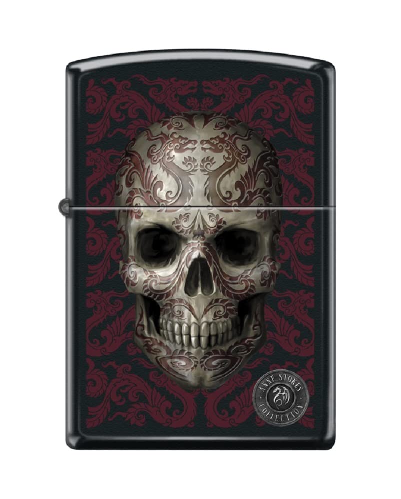 Zippo Lighter -for Anne Stokes Skull Skeletons Patterns Gothic Dragons Black Matte Windproof Lighter #Z5327