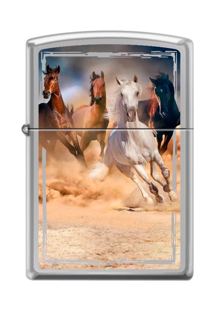 Zippo Lighter- Horses Galloping High Polish Chrome Windproof Lighter #Z5208