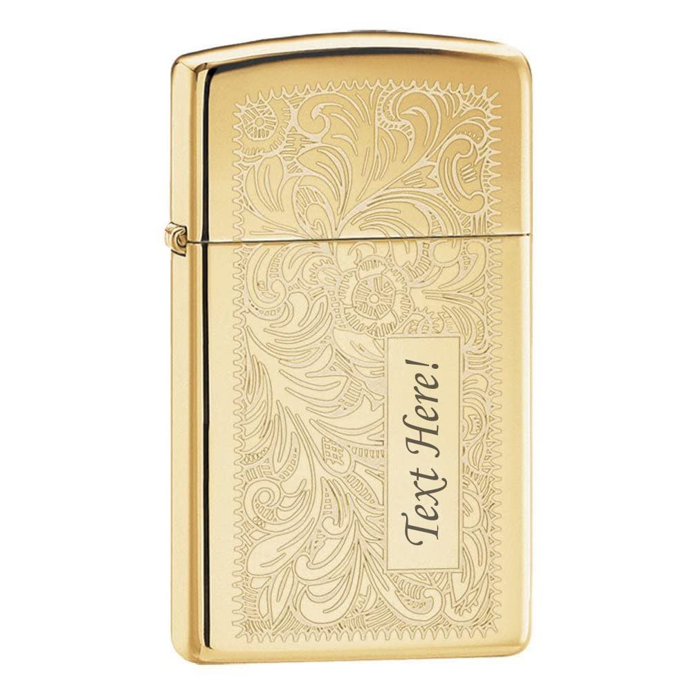 Zippo - Customize Message Engrave on Slim Size Windproof (Polish Brass #1652B)