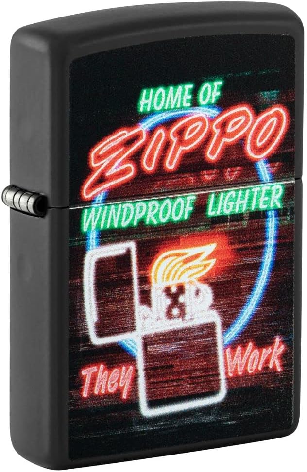 Zippo Neon Sign Design Black Matte Pocket Lighter