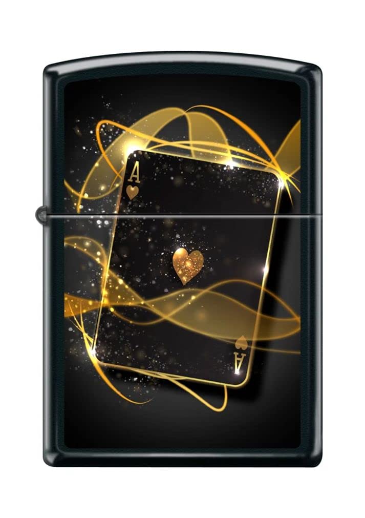 Zippo Lighter- Ace Card Gold Glitter Black Matte Windproof Lighter #Z5275