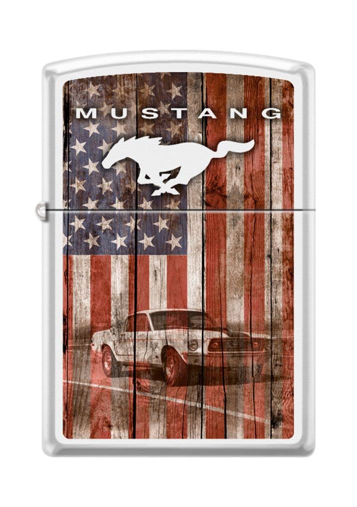 Zippo Lighter- Ford Mustang USA Flag White Matte Windproof Lighter #Z5198