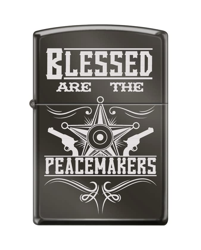 Zippo Lighter- Personalized Engrave Blessed are Peacemaker La Black Ice #Z5514