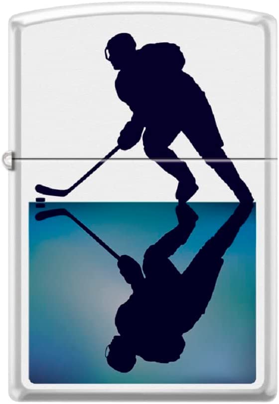 Zippo Lighter- Personalized Engrave Hockey Player Puck White Matte #Z5533