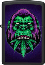 Load image into Gallery viewer, Zippo Black Light Cannabis Gorilla Design Black Matte Pocket Lighter
