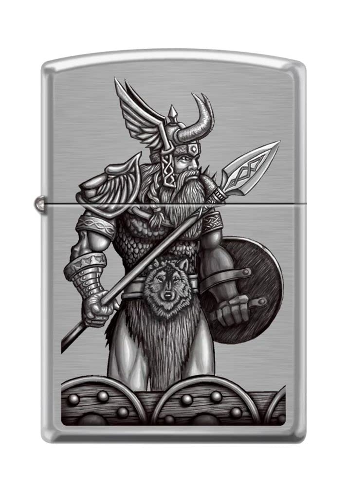 Zippo Lighter- Odin Viking Norse Brushed Chrome Windproof Lighter #Z5244