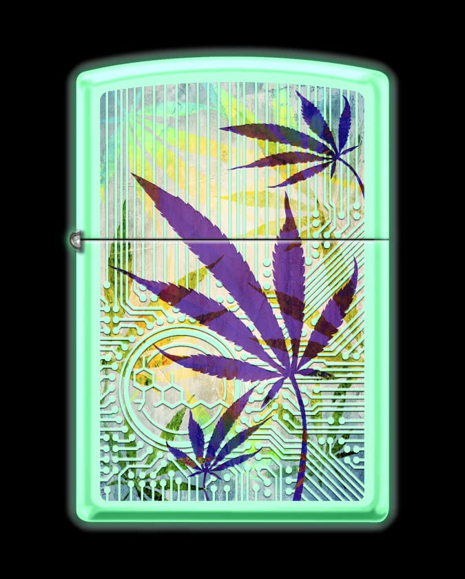 Zippo Lighter- Colorful Purple Leaf Design Glow in The Dark Matte Windproof Lighter #Z5542