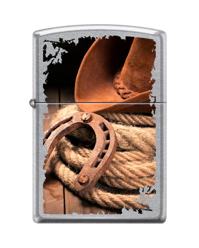 Zippo Lighter-Cowboy Hat and Rope Street Chrome Windproof Lighter #Z5394