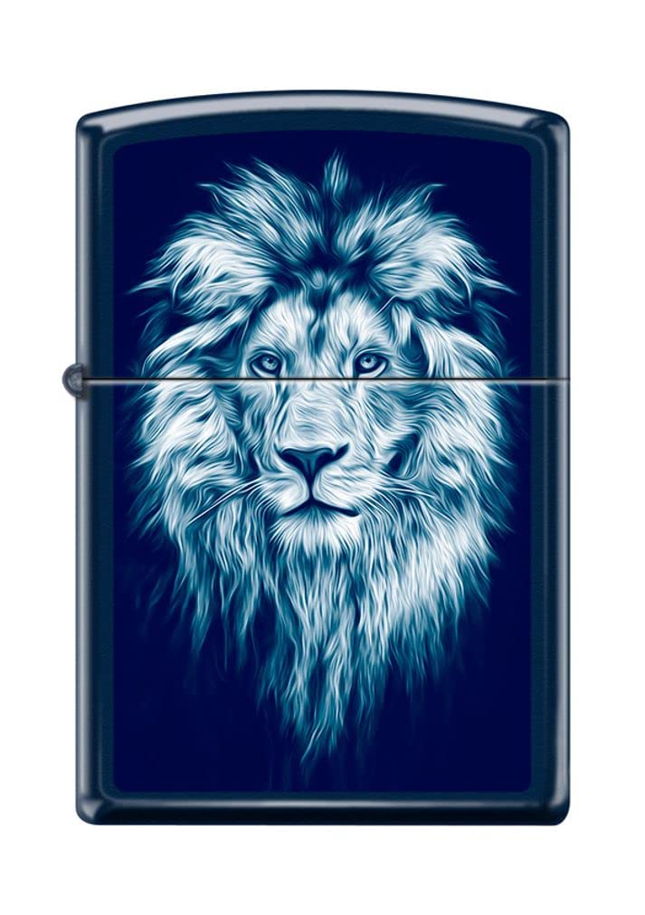 Zippo Lighter- Lion Illustration Navy Matte Windproof Lighter #Z5203