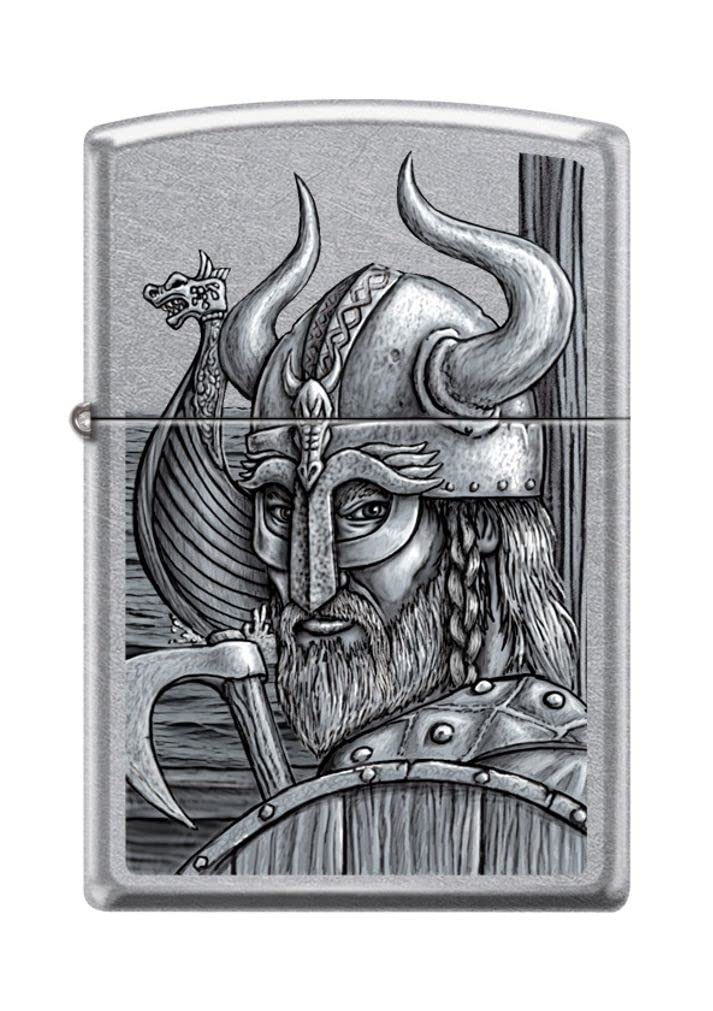 Zippo Lighter- Viking Helmet Axe Street Chrome Windproof Lighter #Z5137