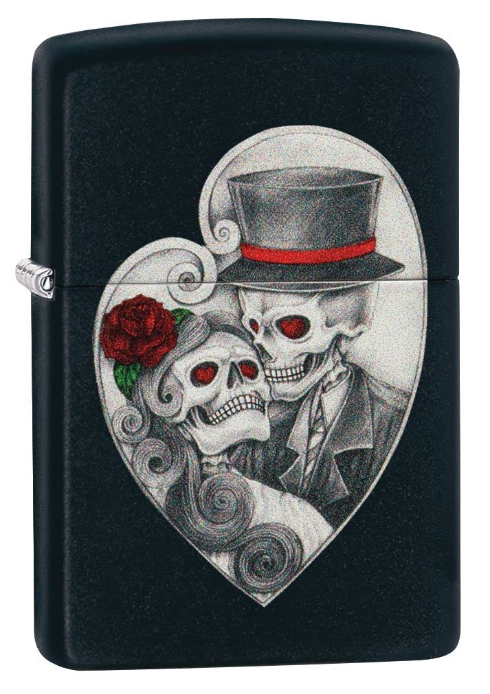 Zippo Lighter- Heart Skull Couple Black Matte Windproof Lighter #Z5219
