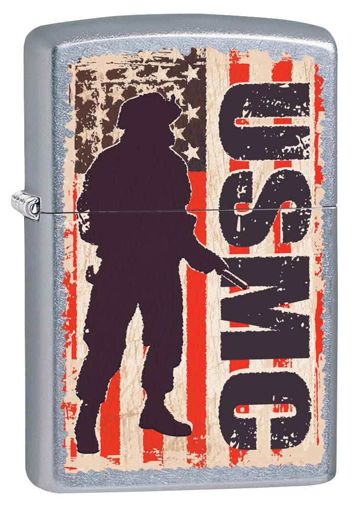 Zippo Lighter- United States Marine Corps USMC Soldier Brushed Chrome Windproof Lighter #Z5014