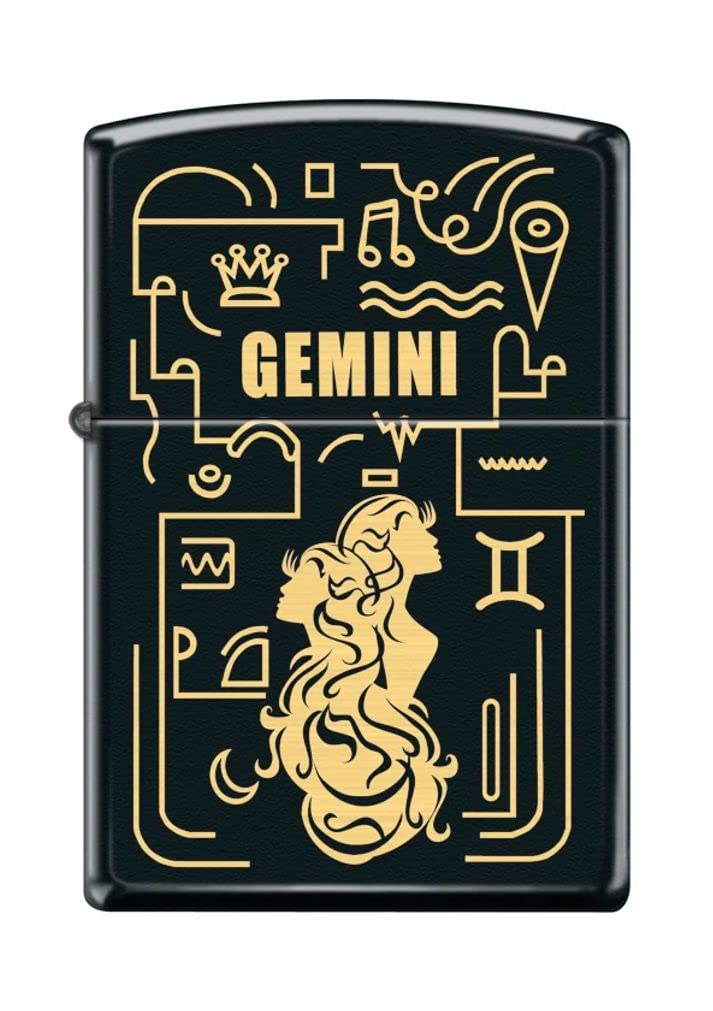 Zippo Lighter- Gemini Zodiac Horoscope Sign Black Matte Windproof Lighter #Z5302