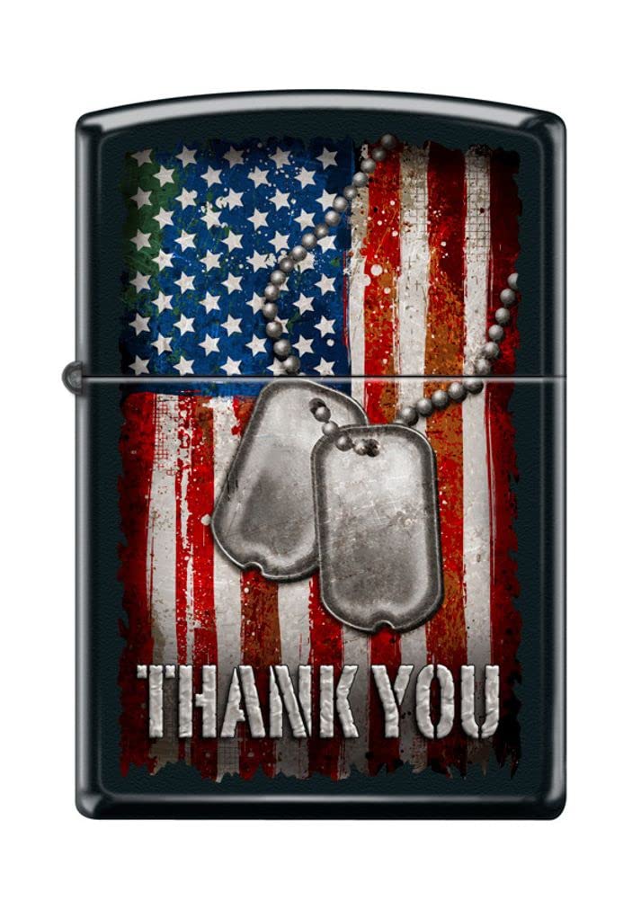 Zippo Lighter- Thank You Dog Tags US Military Black Matte Windproof Lighter #Z5153