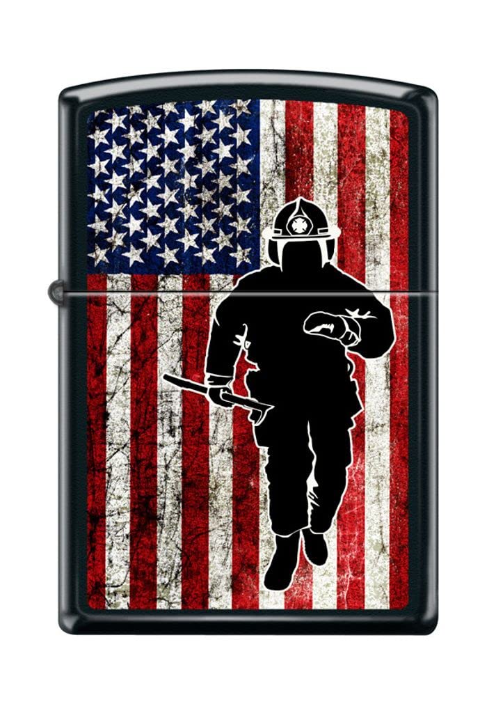 Zippo Lighter- Firefighter Flag Fireman Black Matte Windproof Lighter #Z5256