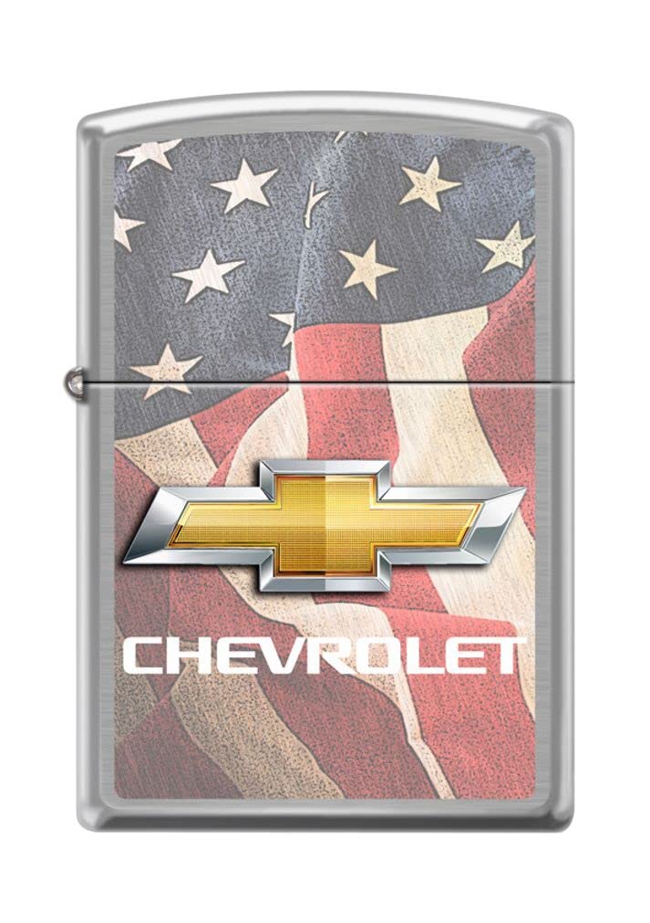 Zippo Lighter- Chevy Chevrolet American Flags USA Brushed Chrome Windproof Lighter #Z5028
