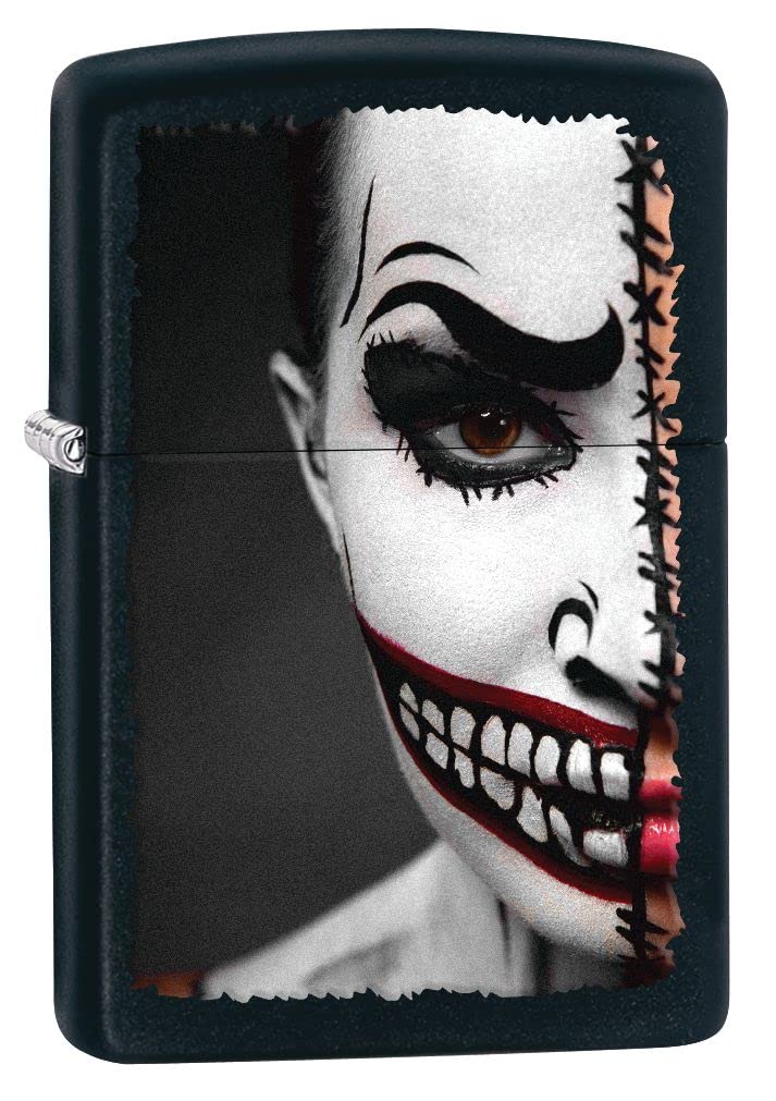 Zippo Lighter- Half Scary Face Paint Black Matte Windproof Lighter #Z5048