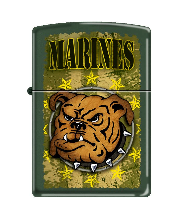 Zippo Lighter- Personalized Engrave for USMC Bulldog Stars Grunge Green #Z5354