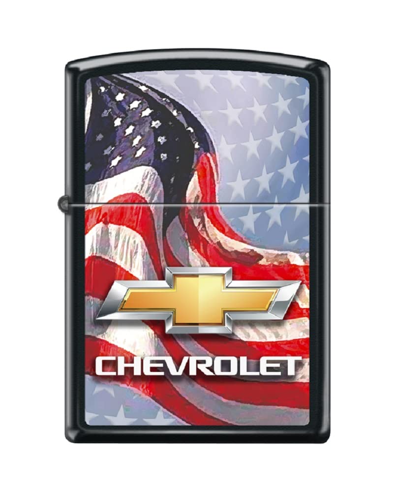 Zippo Lighter -for Chevy Chevrolet Patriotic Flag Stars Black Matte #Z5323