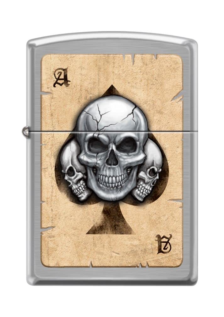 Zippo Lighter- Skulls Poker Ace Card Brushed Chrome Windproof Lighter #Z5079