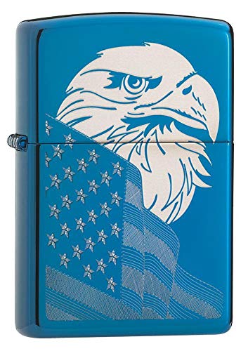 Zippo Lighter- Personalized Americana Eagle USA Flag Sapphire Blue 29882