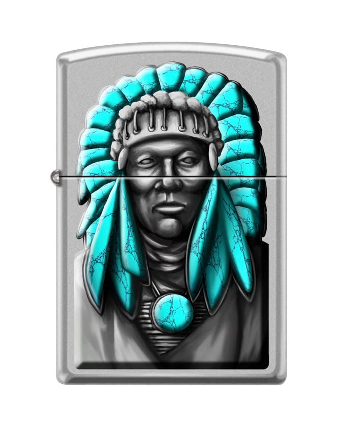 Zippo Lighter- Personalized Engrave Native Indian Chief Satin Chrome #Z5409
