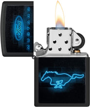 Load image into Gallery viewer, Zippo Ford Mustang Neon Logo Black Matte Pocket Lighter
