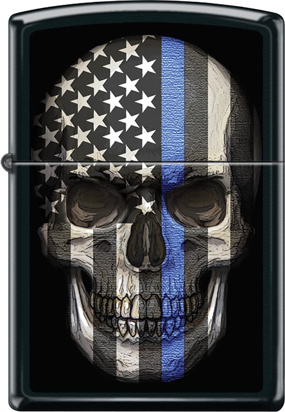 Zippo Lighter - Skull Blue Americana USA Flag Patriotic Black Matte Windproof Lighter #Z1096