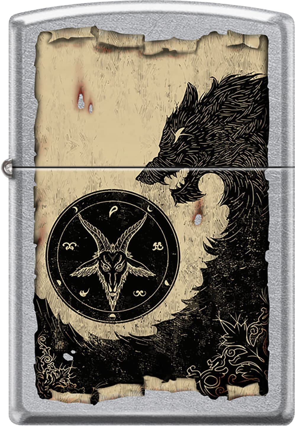 Zippo Lighter- Black Wolf Baphomet Occult Art Design Street Chrome #Z1085