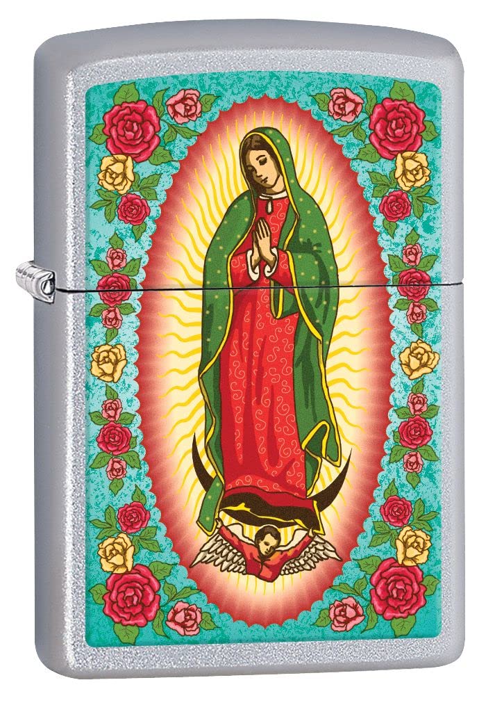 Zippo Lighter- Mary Guadalupe Prayer Satin Chrome Windproof Lighter #Z5088