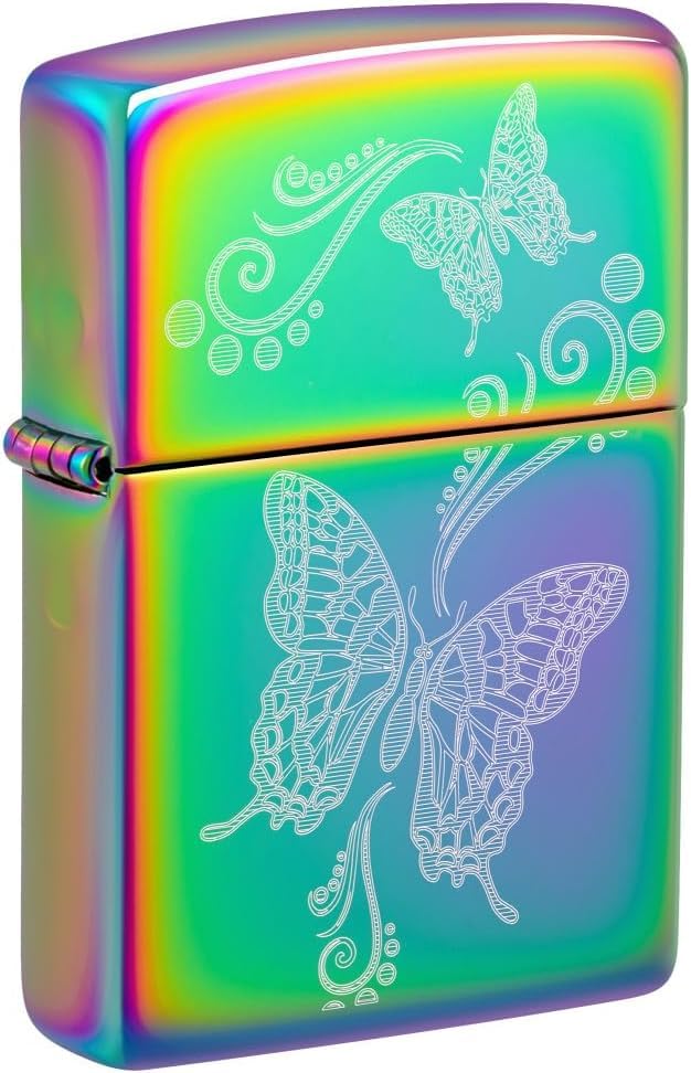 Zippo Lighter - Custom Message Engrave Engraved Butterflies - Multi-Color 46125