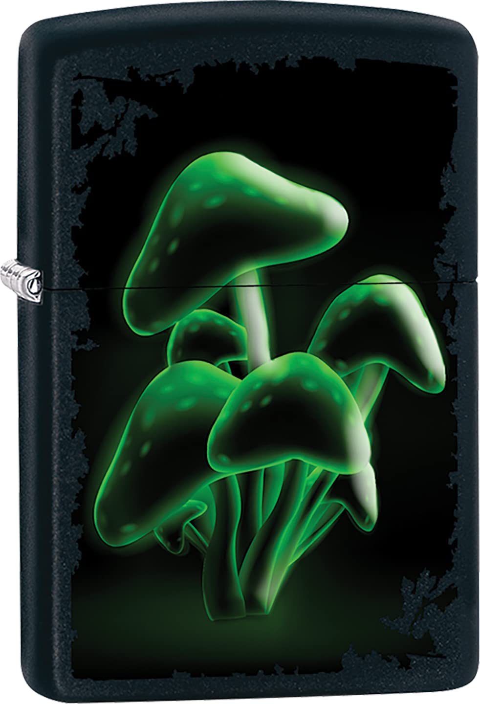 Zippo Lighter - Green Glowing Mushrooms Black Matte #Z294