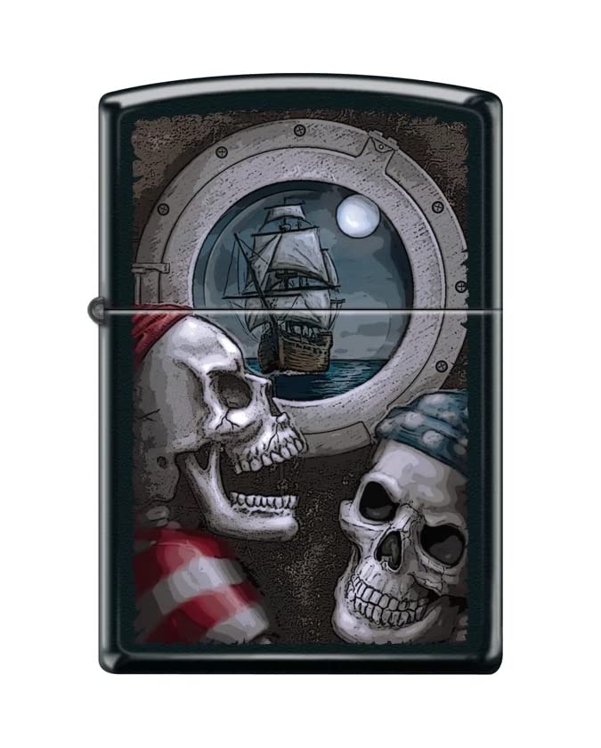 Zippo Lighter-Flying Dutchman/Ship Pirate Skull Black Matte Lighter #Z5466