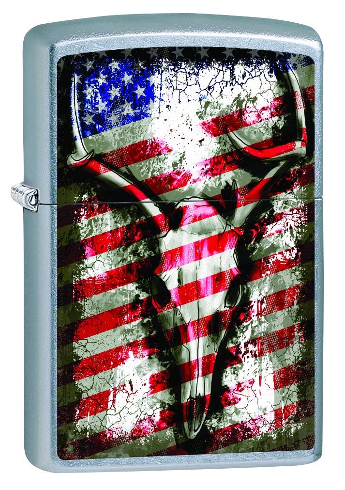Zippo Lighter- Deer Skull Flag Street Chrome Windproof Lighter #Z5049