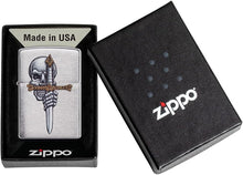 Load image into Gallery viewer, Zippo Sword Skull Design Brushed Chrome Pocket Lighter
