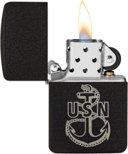 Load image into Gallery viewer, Zippo U.S. Navy Anchor Replica Black Crackle Pocket Lighter
