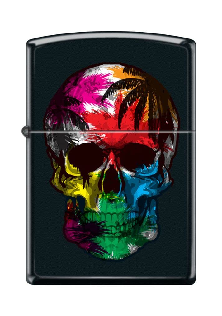 Zippo Lighter- Personalized Engrave for Palm Tree Skull Paint Design #Z5180