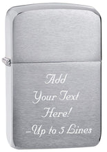 Load image into Gallery viewer, Zippo Lighter - Personalized Custom Message Engrave Brushed Chrome 1941 Replica Style Windproof Zippo Lighter 1941
