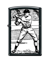 Load image into Gallery viewer, Zippo Lighter-Personalized Custom Message Engraved on Backside Bw Baseball Player Black Matte Windproof Lighter #Z5433
