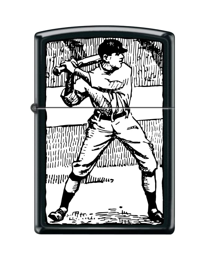 Zippo Lighter-Personalized Custom Message Engraved on Backside Bw Baseball Player Black Matte Windproof Lighter #Z5433