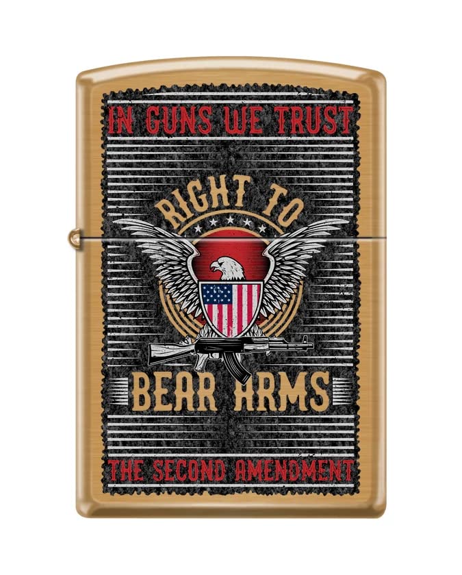 Zippo Lighter-Second Amendment Design Brushed Brass Windproof Lighter #Z5506