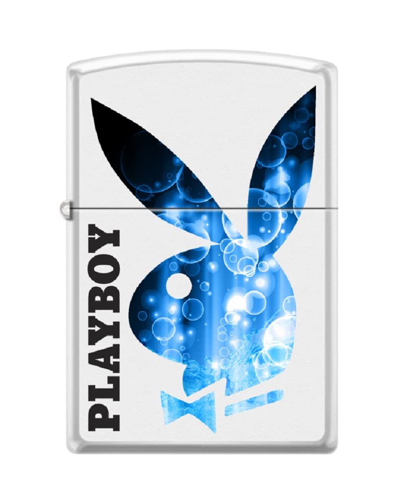 Zippo Lighter -for Playboy Rabbit Head Design Bunny Blue Water Bubbles Splashes White Matte Windproof Lighter #Z5331