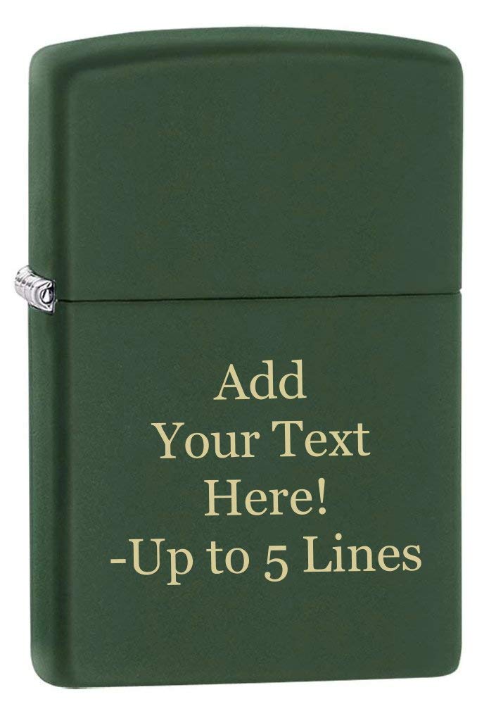 Zippo Lighter – Personalized Custom Message Engraved Windproof Classic Pocket Lighter Green Matte