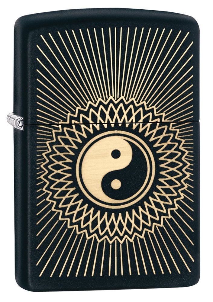 Zippo Lighter - Personalized Message Engraved on Backside Ying and Yang Windproof Lighter (Yin & Yang 29423)