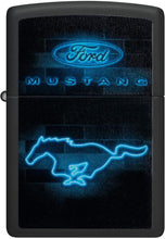 Load image into Gallery viewer, Zippo Ford Mustang Neon Logo Black Matte Pocket Lighter
