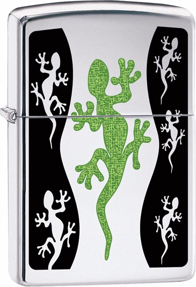 Zippo Lighter - Green Lizard Gecko Print