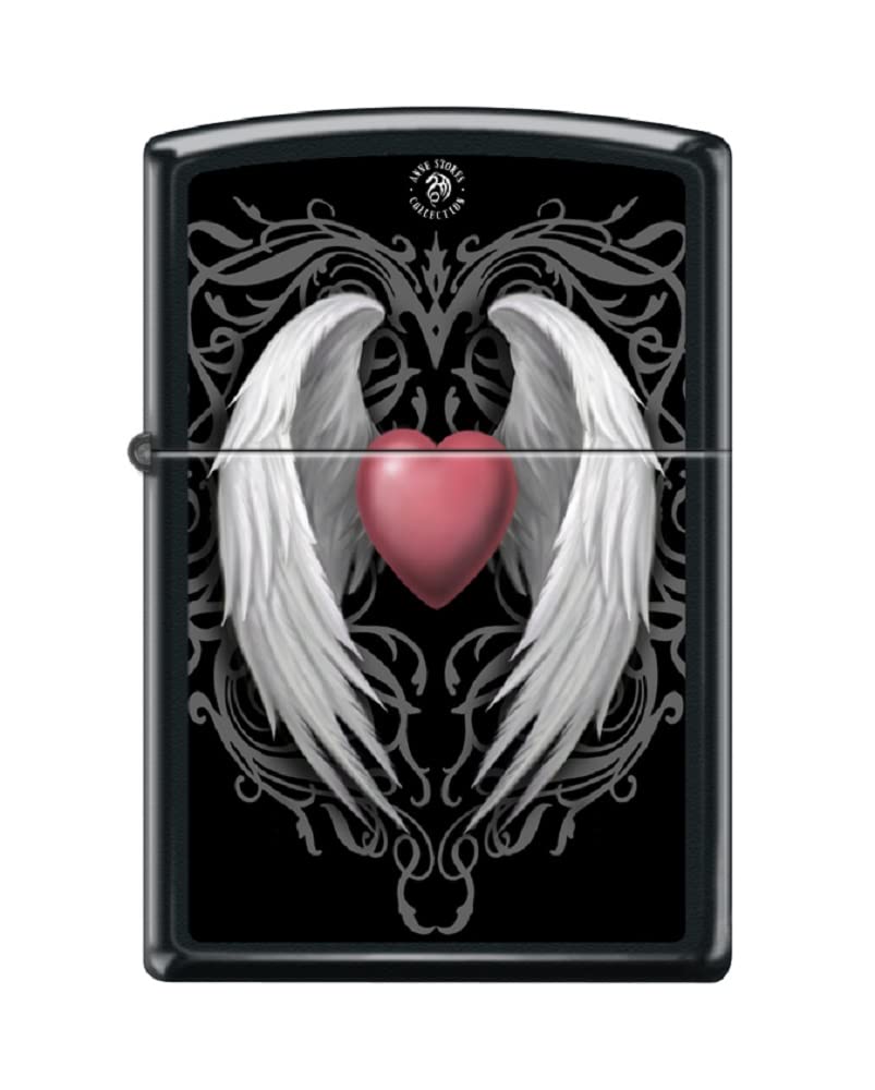 Zippo Lighter -for Anne Stokes Pink Heart Wings Black Matte Lighter #Z5319