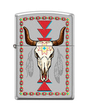Load image into Gallery viewer, Zippo Lighter-Longhorn and Feathers Satin Chrome Windproof Lighter #Z5492
